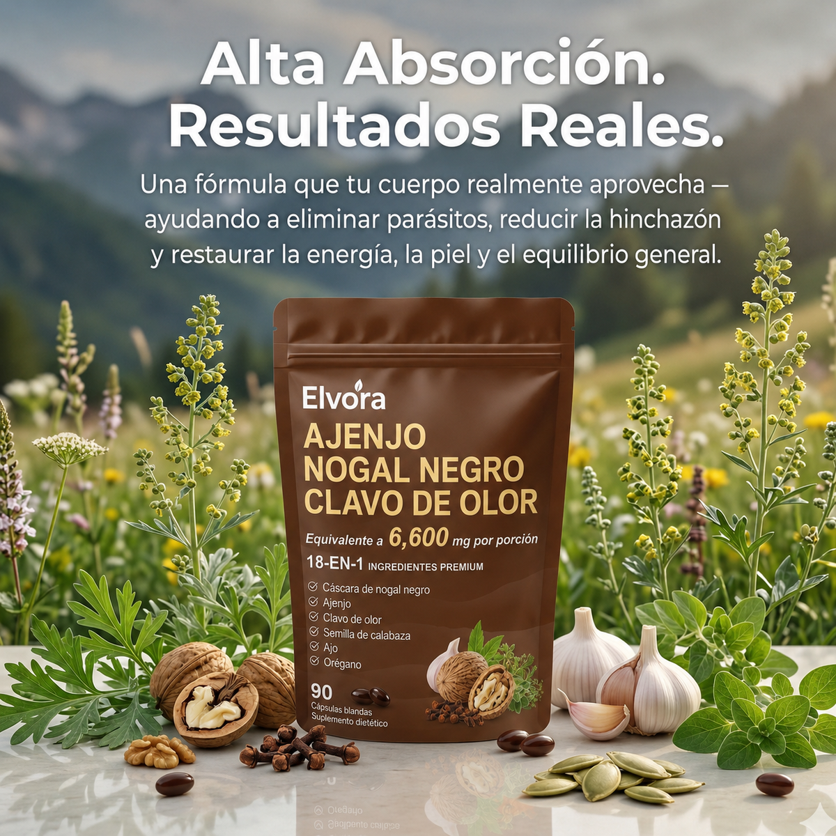 Elvora® | Elimina Parásitos Ocultos y Larvas con Ajenjo, Nogal Negro y Clavo de Olor