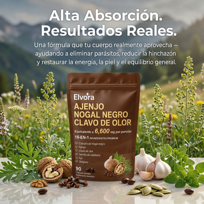 Elvora® | Elimina Parásitos Ocultos y Larvas con Ajenjo, Nogal Negro y Clavo de Olor
